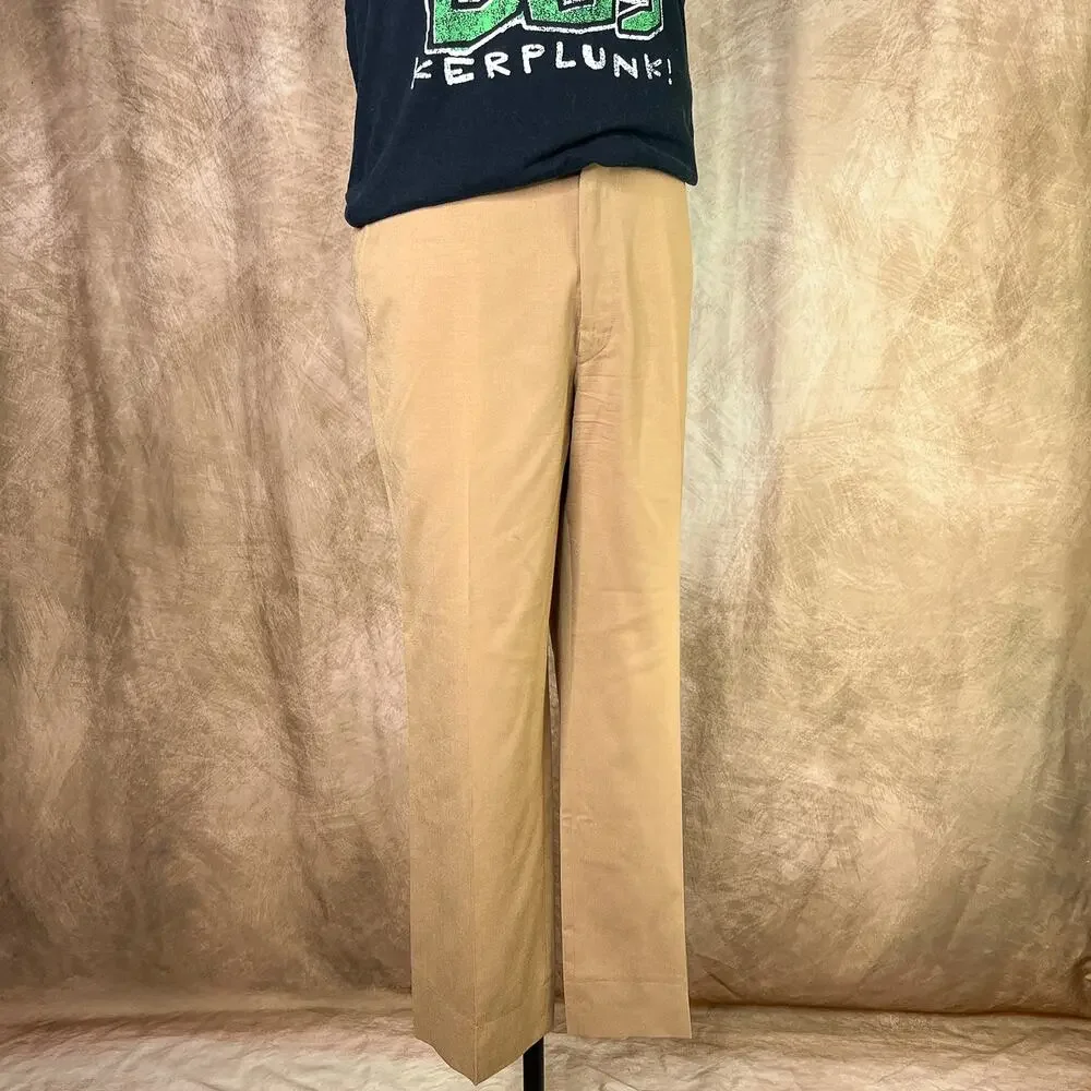 Vintage 70s Wool Pants Slacks Relaxed Khaki Tan Straight Leg Retro Academia